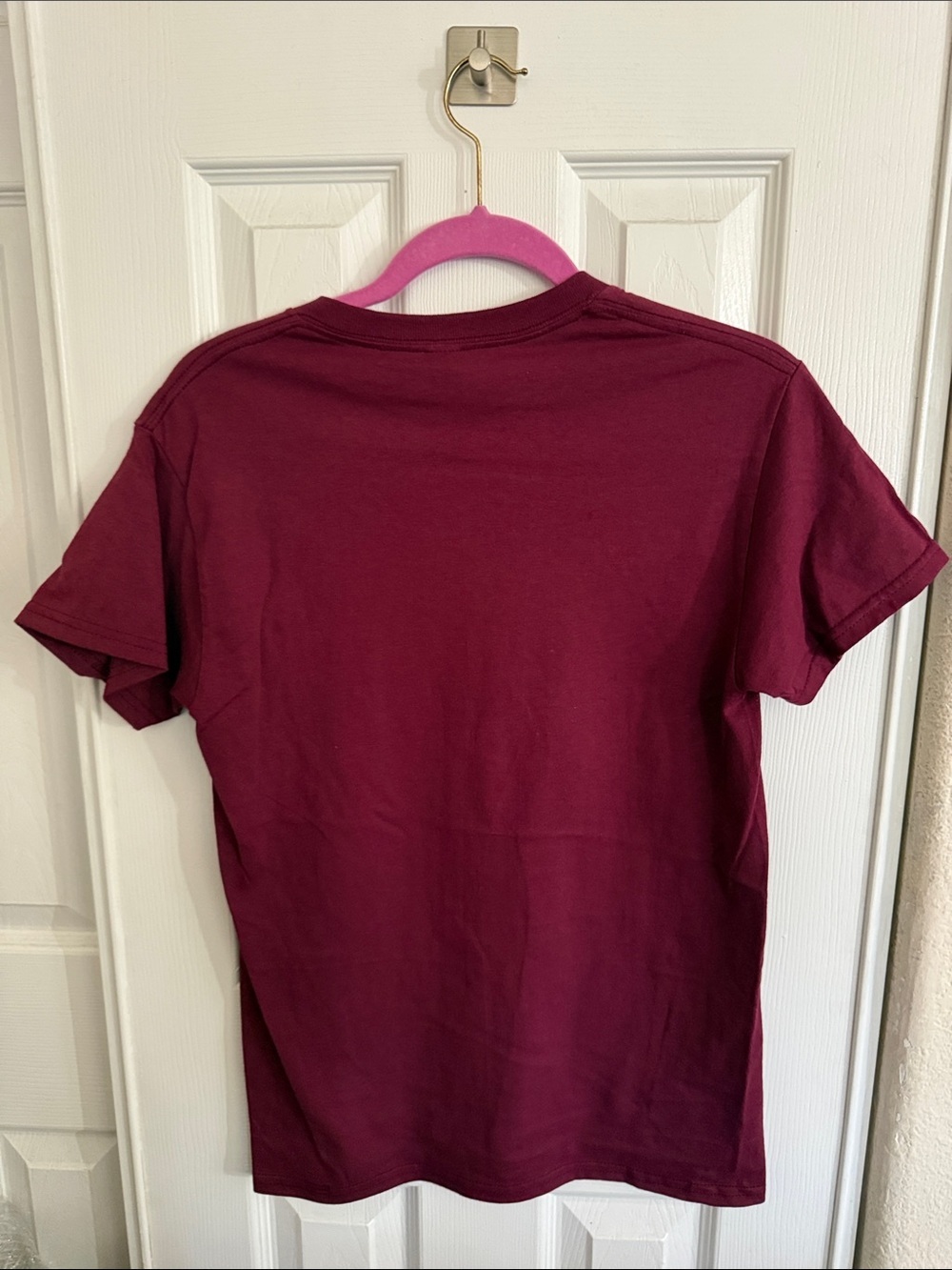 Gildan Maroon Short Sleeve Tee with Black & Gold 'Black' Drip Graphic - Picture 5 of 7